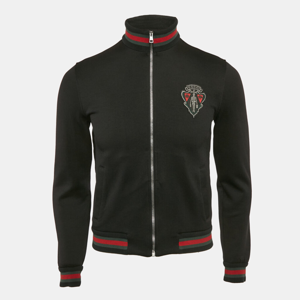luxury-men-gucci-used-clothes-p1117291-001.jpg Gucci Equestrian Black Logo Applique Zip Front Jacket XS