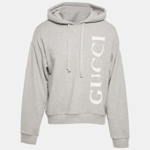 gucci grey logo print cotton hooded sweatshirt m