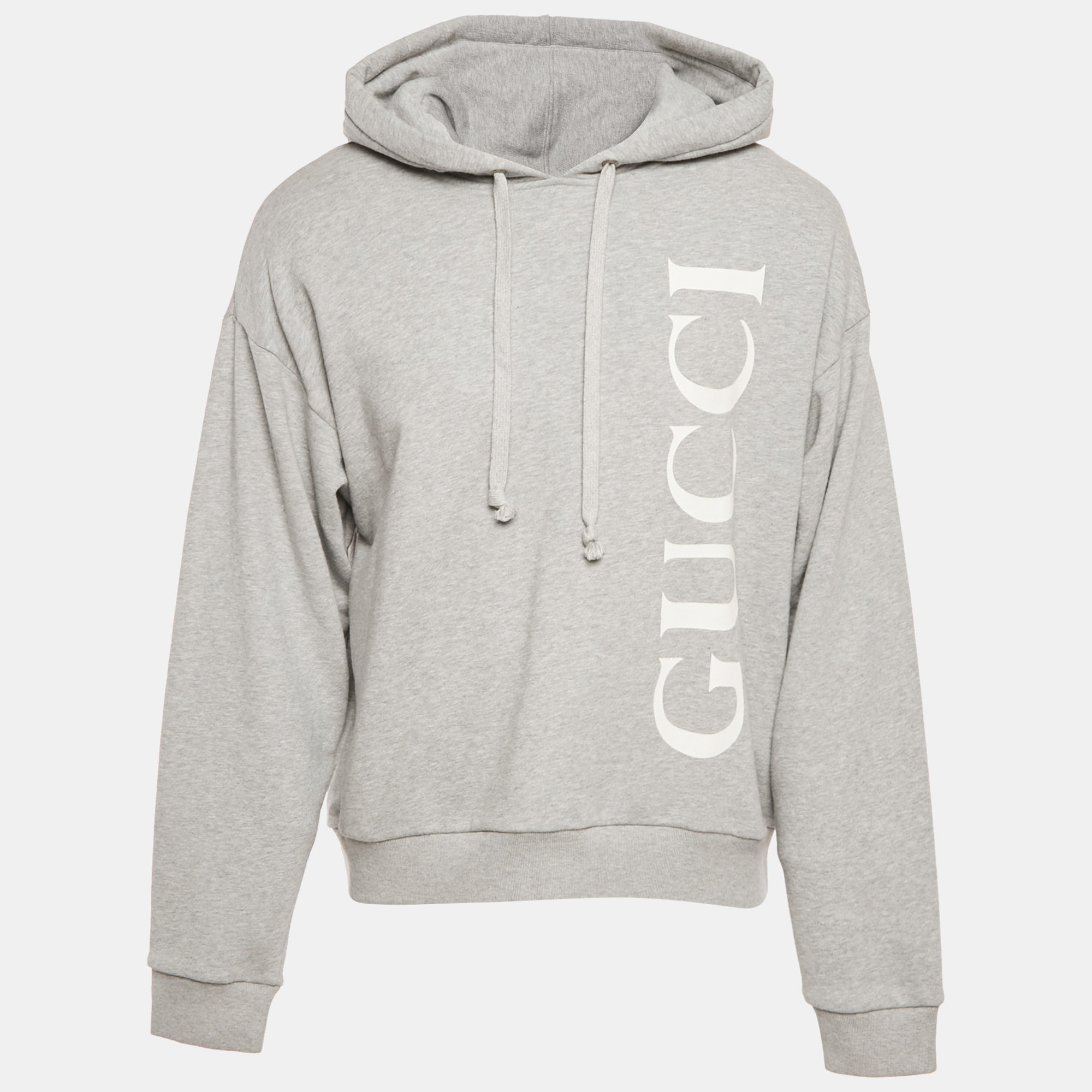 gucci grey logo print cotton hooded sweatshirt m