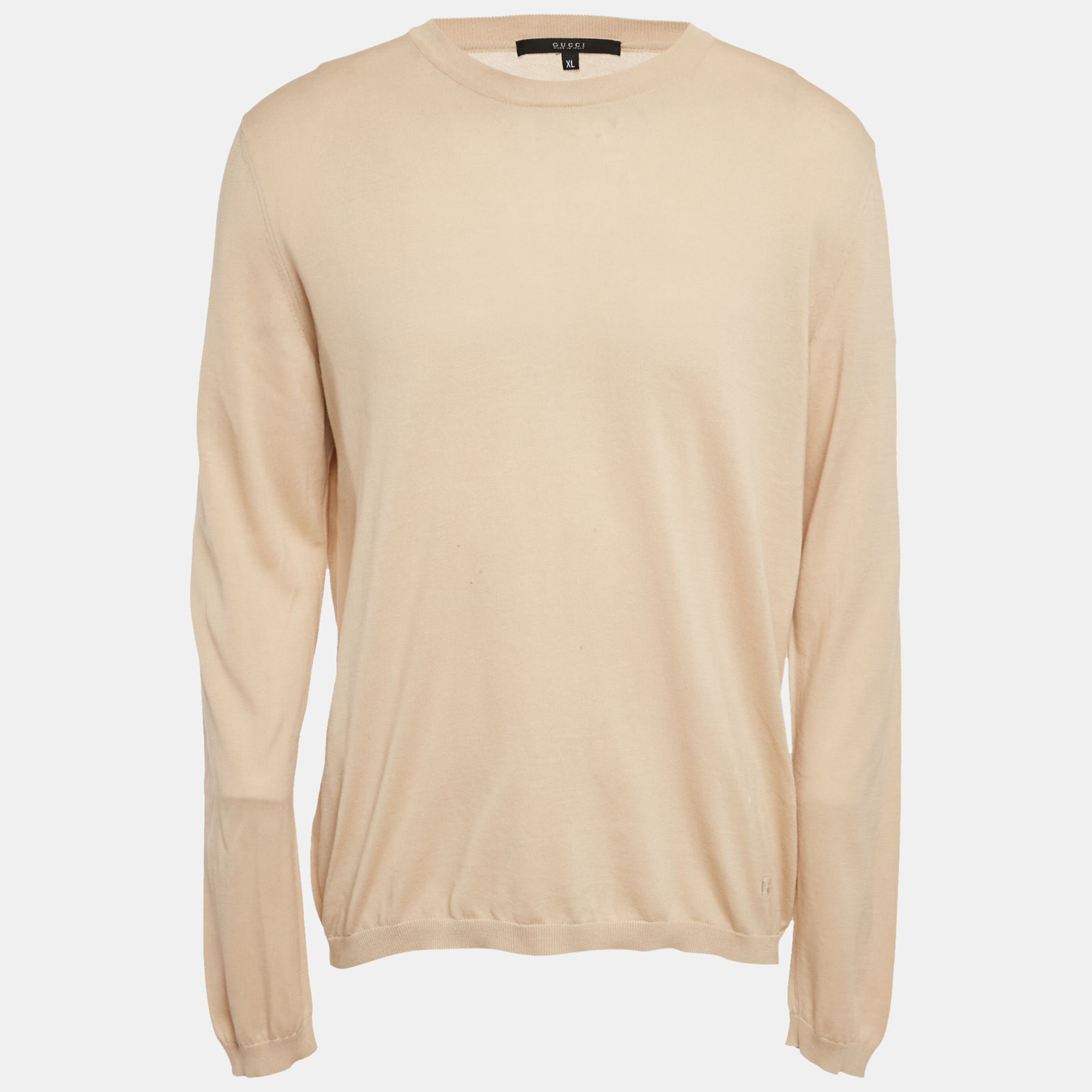gucci beige cotton knit crewneck sweatshirt xl