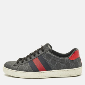 gucci black gg supreme canvas web ace sneakers size 39.5