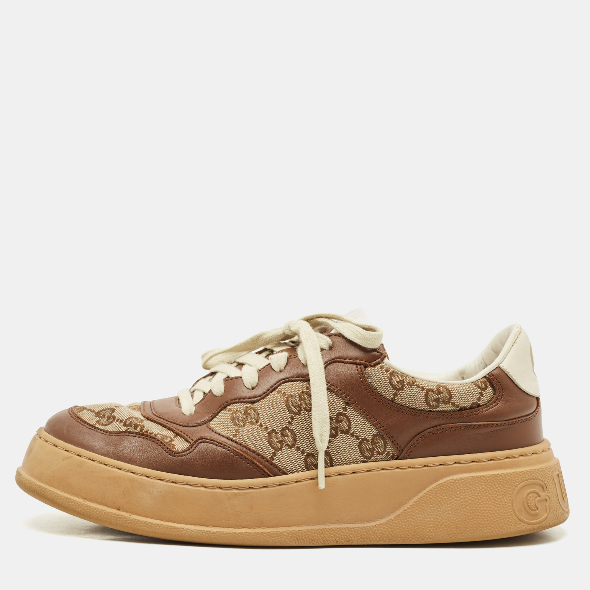 gucci beige/brown gg canvas and leather chunky b sneakers size 42.5