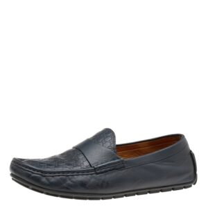 gucci midnight blue micro guccissima leather slip on loafers size 42