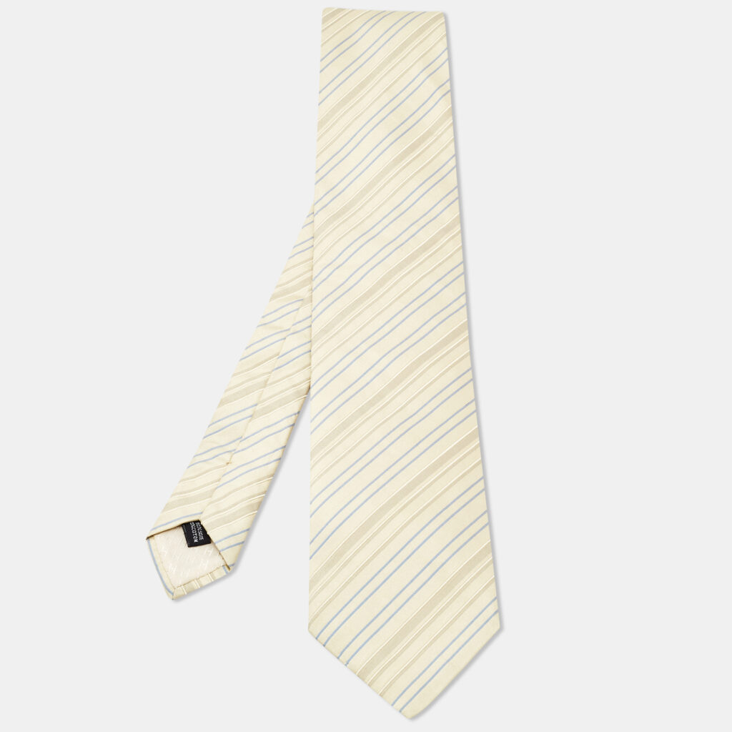 luxury-men-hermes-used-accessories-p1125200-001.jpg Hermes Cream Striped Cotton Blend Tie