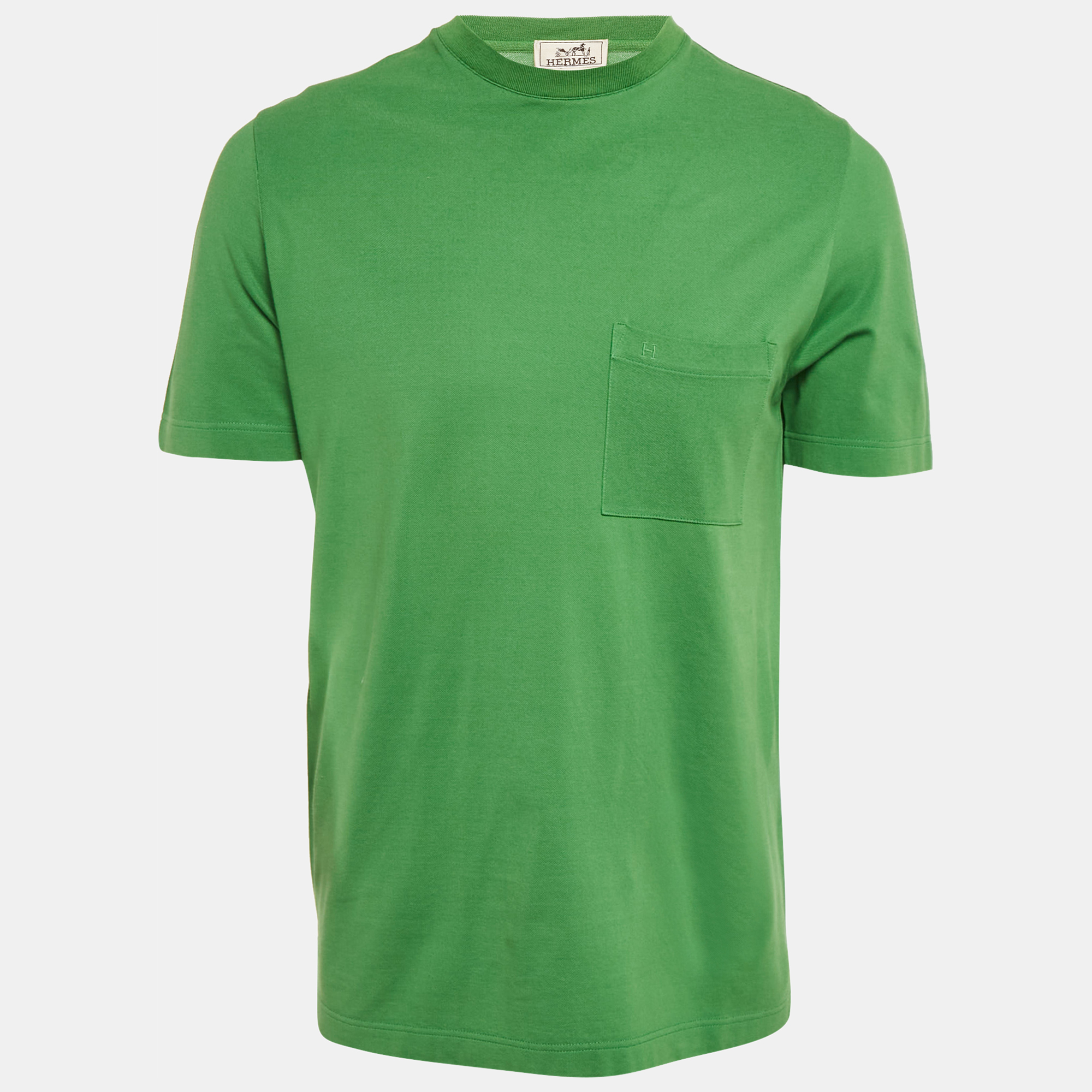 hermes green cotton pique crew neck t-shirt m