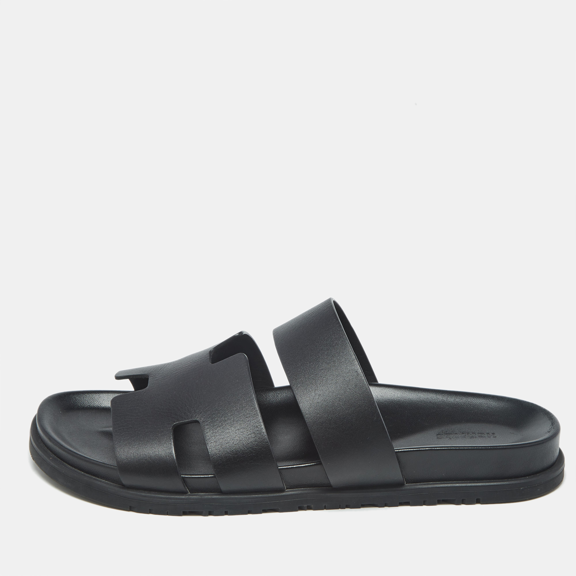 hermes black leather ankara sandals size 46