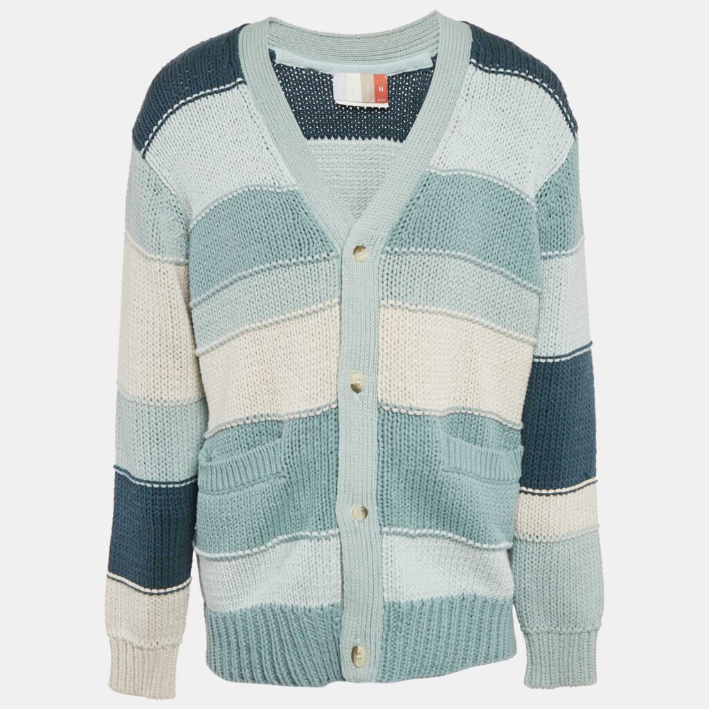 luxury-men-kith-used-clothes-p1107157-006.jpg Kith Blue Intarsia Cotton Knit Button Front Cardigan XL
