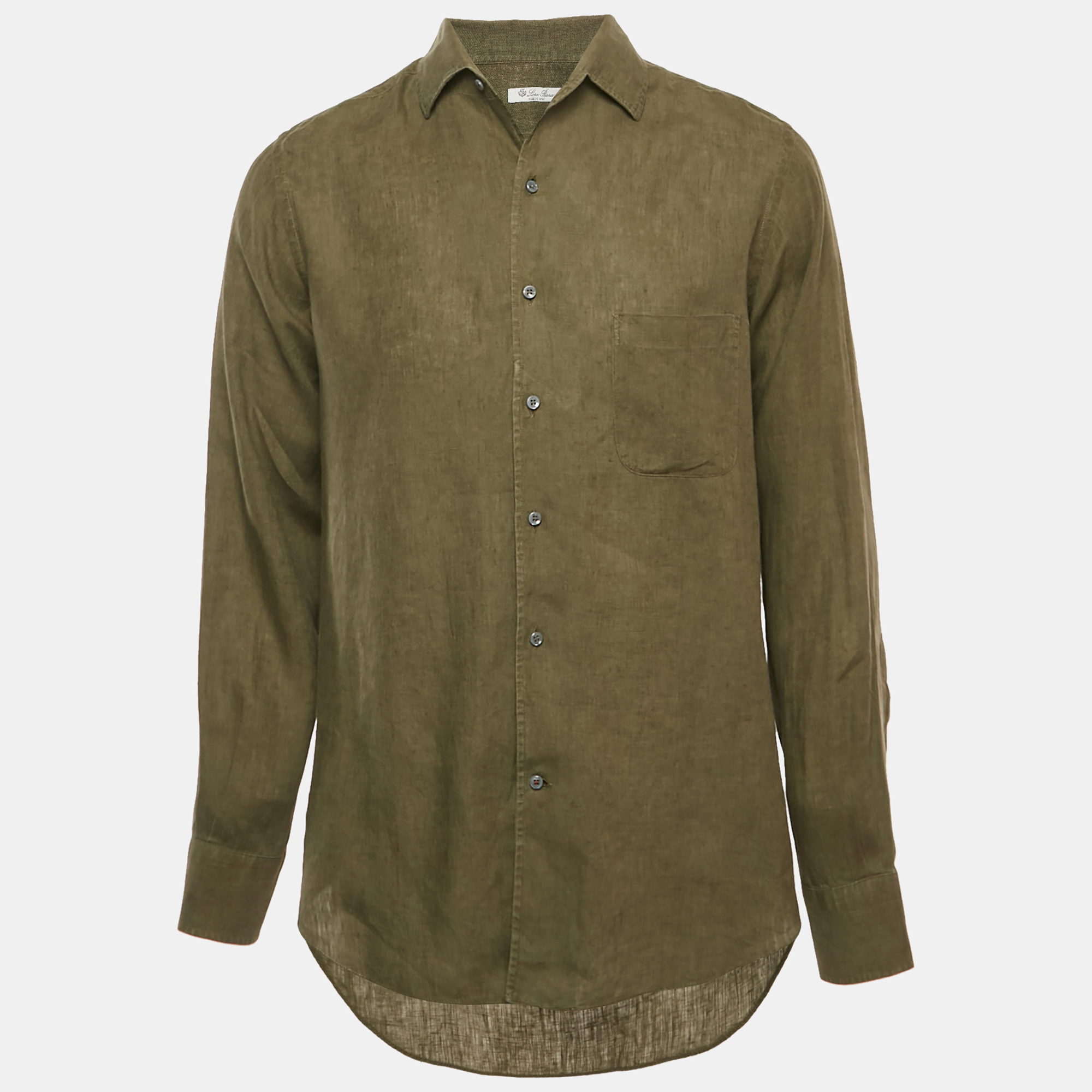 loro piana khaki green linen button front shirt m