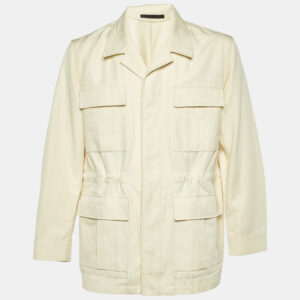 loro piana cream cotton and linen button front utility jacket m