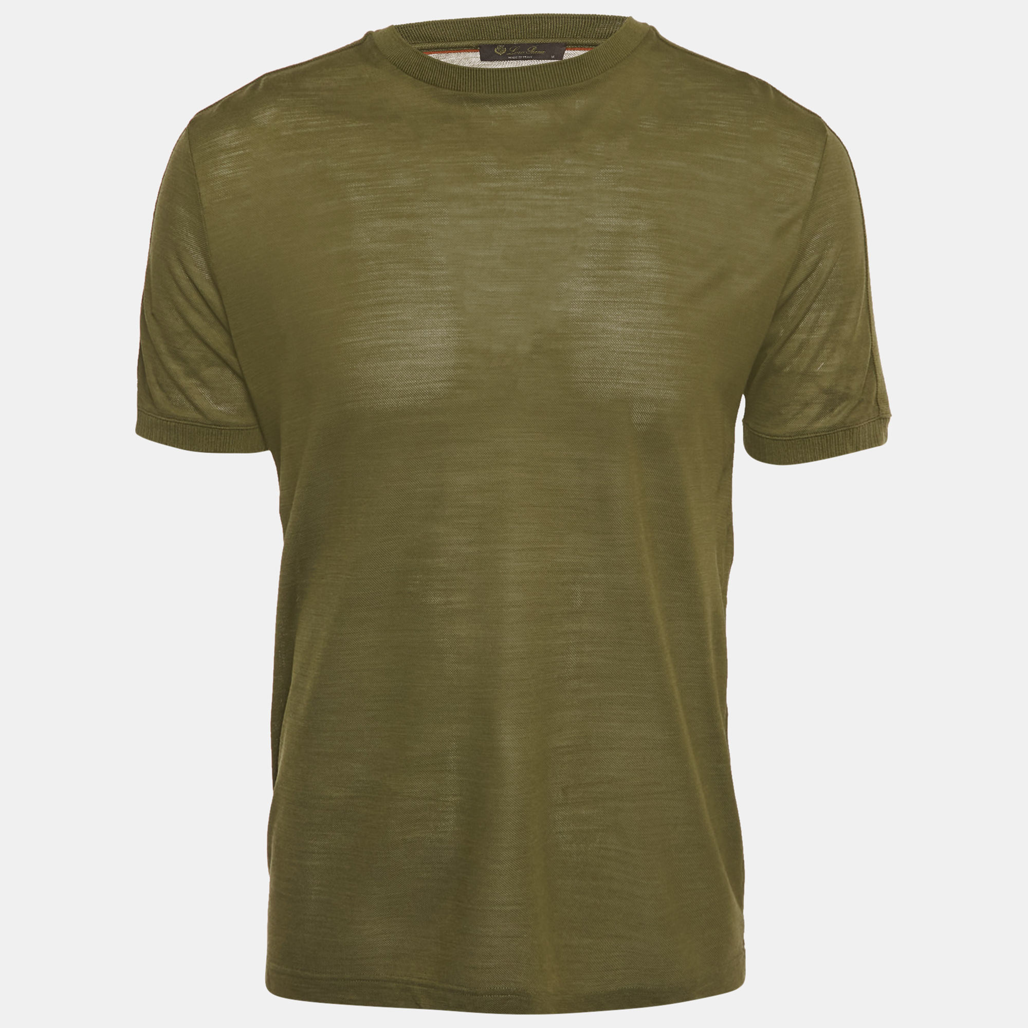 loro piana olive green virgin wool crew neck t-shirt m