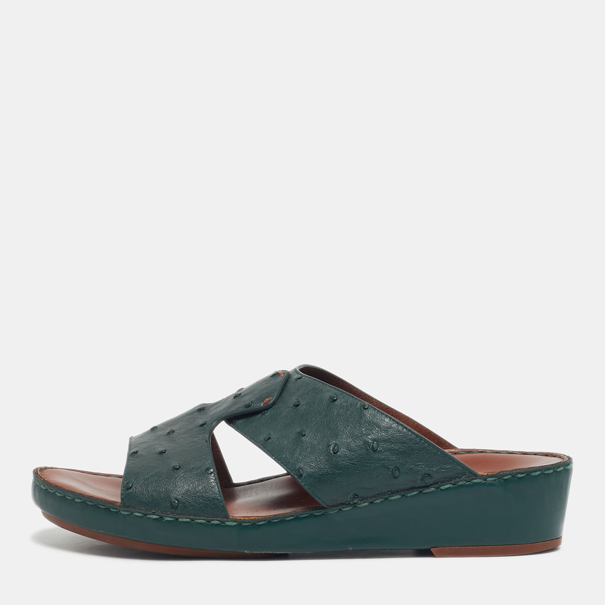 loro piana green ostrich leather slip on sandals size 42