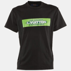 louis vuitton black/green logo print cotton crew neck t-shirt l