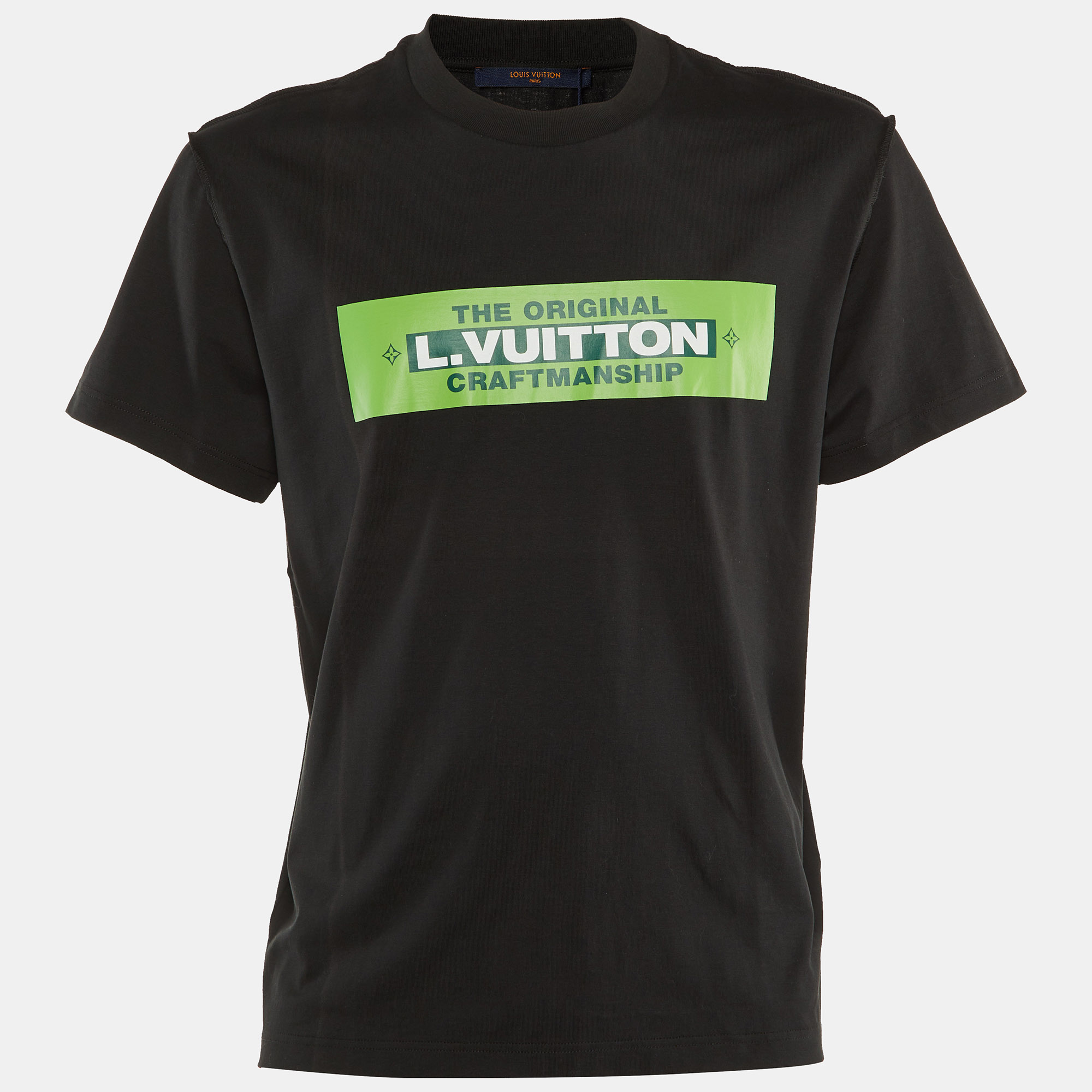 louis vuitton black/green logo print cotton crew neck t-shirt l