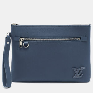 louis vuitton bleu atlantique leather takeoff pouch
