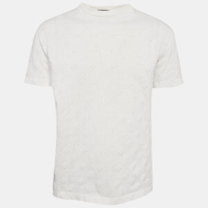 louis vuitton white cotton logo jacquard knit t-shirt m