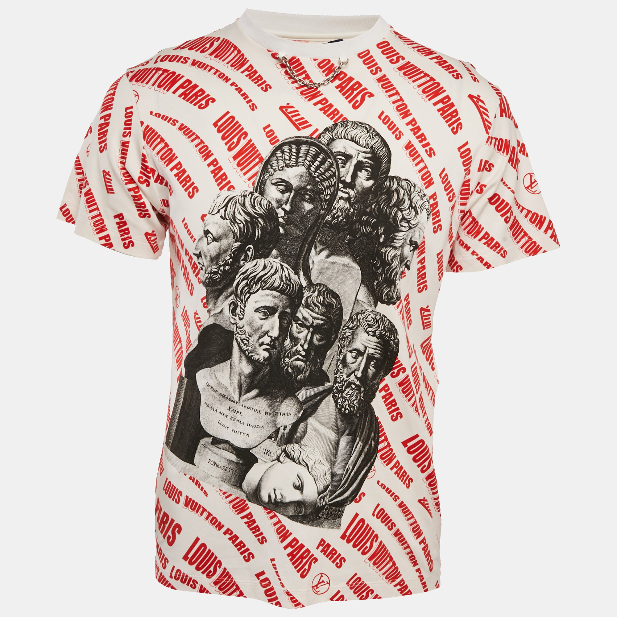 louis vuitton red printed jersey crew neck t-shirt m