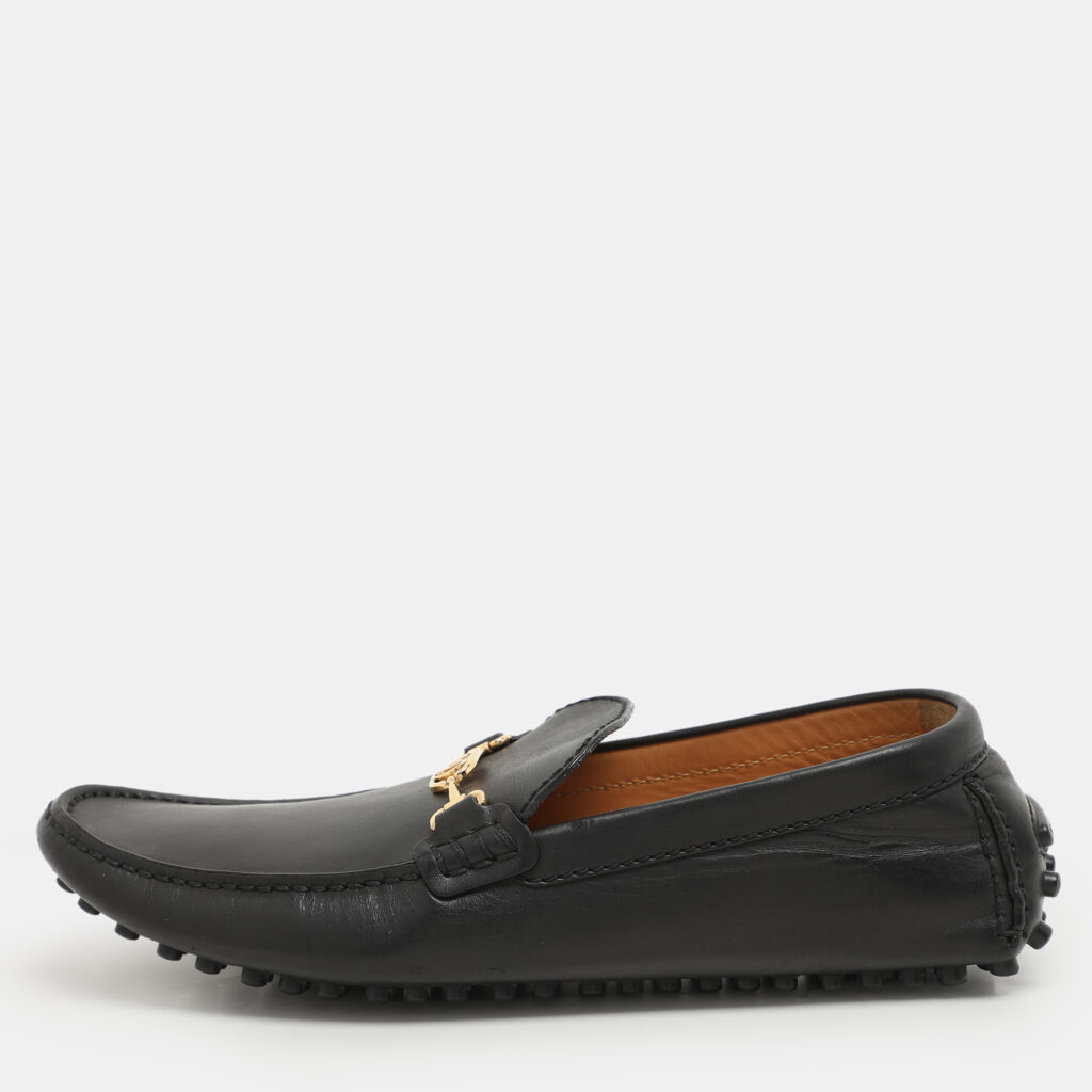 luxury-men-louis-vuitton-used-shoes-p1136439-001.jpg Louis Vuitton Black Leather LV Club Slip On Loafers Size 40