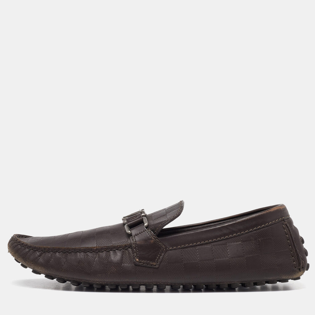 luxury-men-louis-vuitton-used-shoes-p975662-009.jpg Louis Vuitton Brown Leather Hockenheim Slip On Loafers Size 43.5