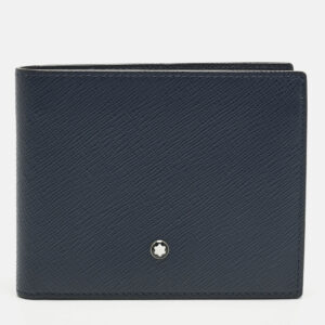 montblanc navy blue leather sartorial 6cc bifold wallet