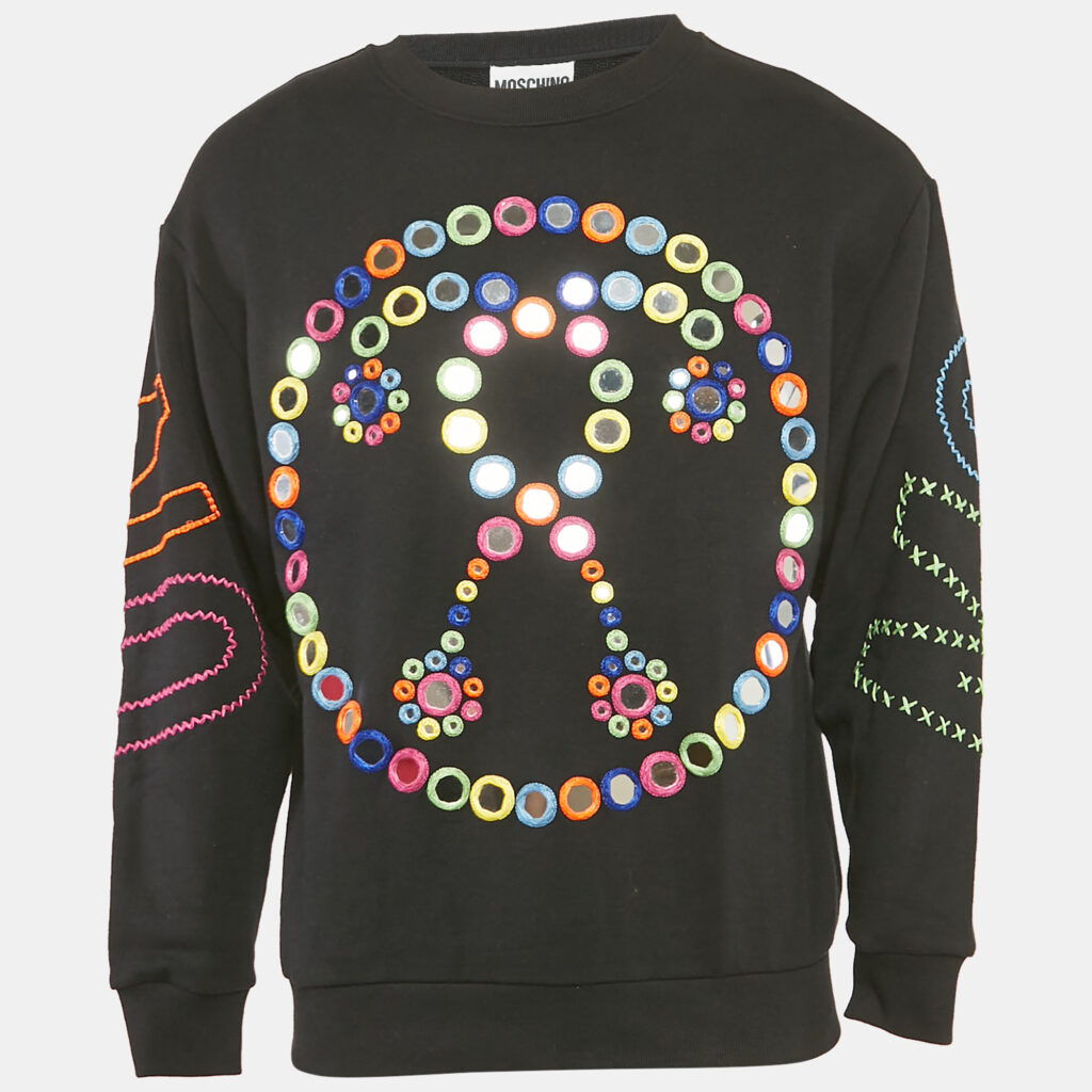 luxury-men-moschino-couture-new-clothes-p1120869-006-1.jpg Moschino Couture Black Mirror Embroidered Cotton Crew Neck Sweatshirt XS