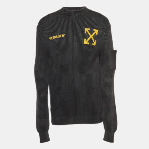 off-white charcoal black knit flamed bart print sweater m