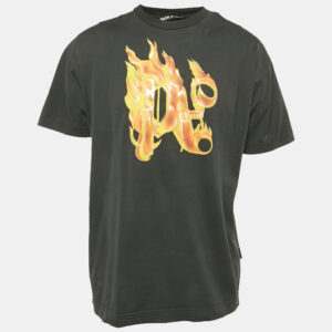 palm angels black buring monogram print jersey t-shirt s