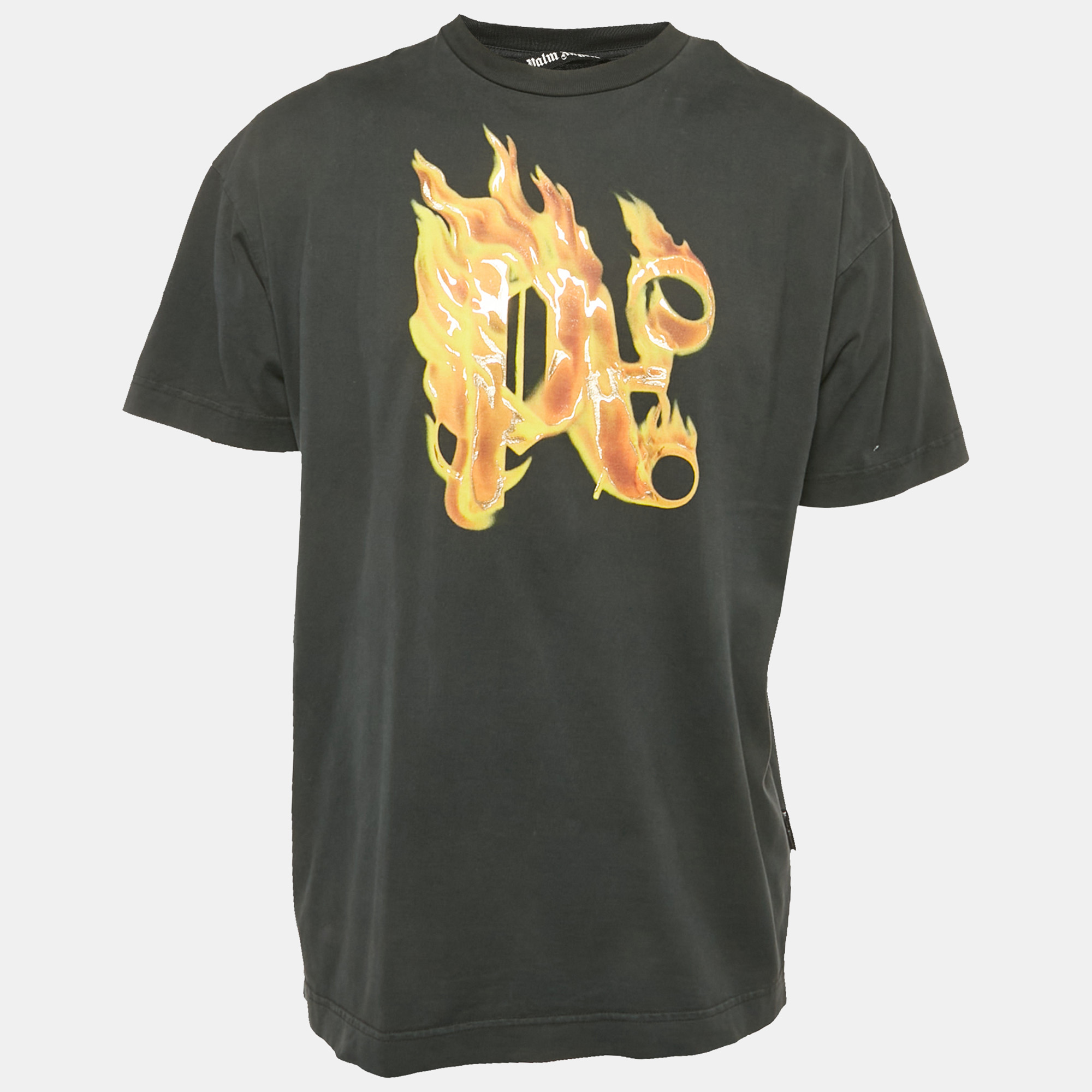 palm angels black buring monogram print jersey t-shirt s