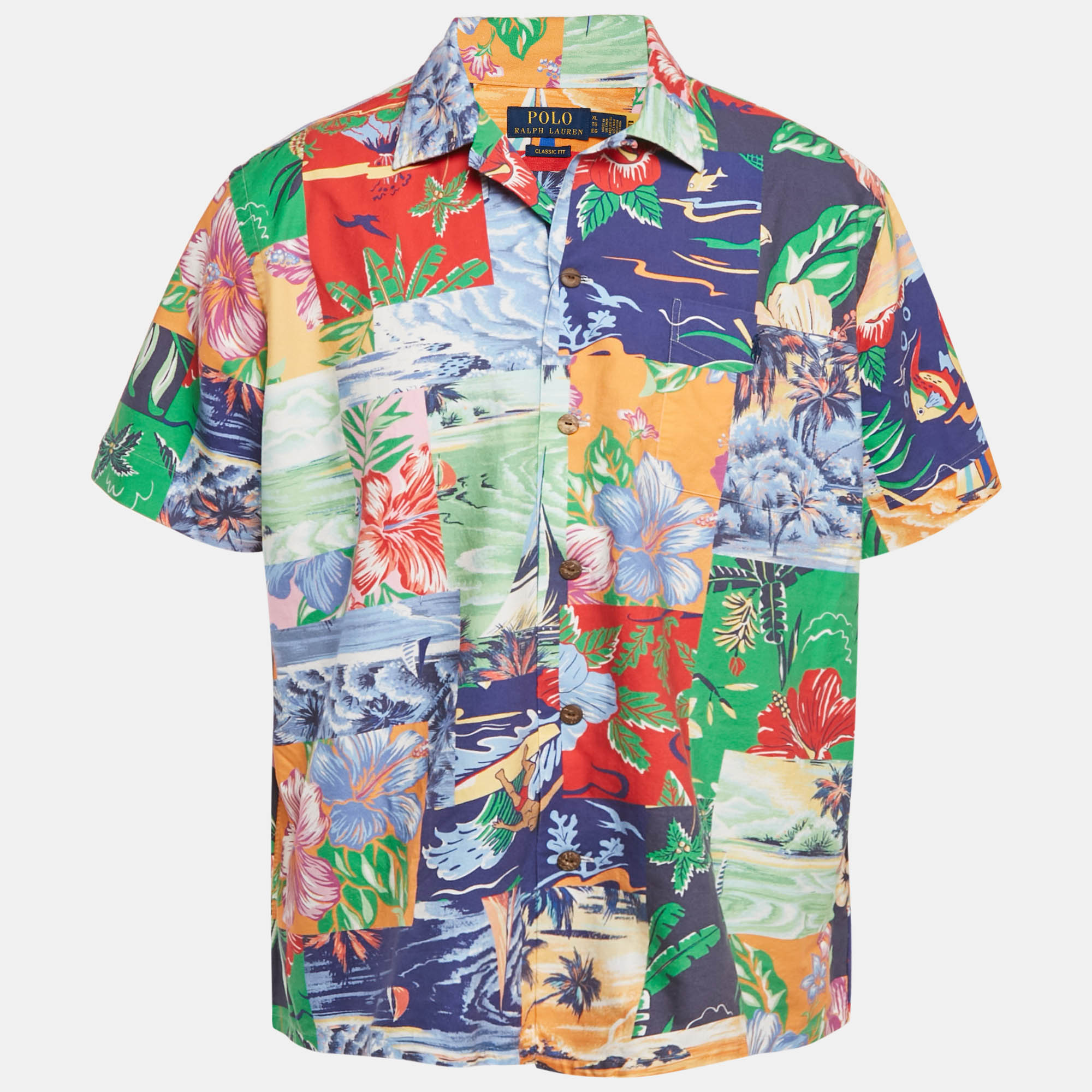 polo ralph lauren multicolor clady print cotton short sleeve shirt xl