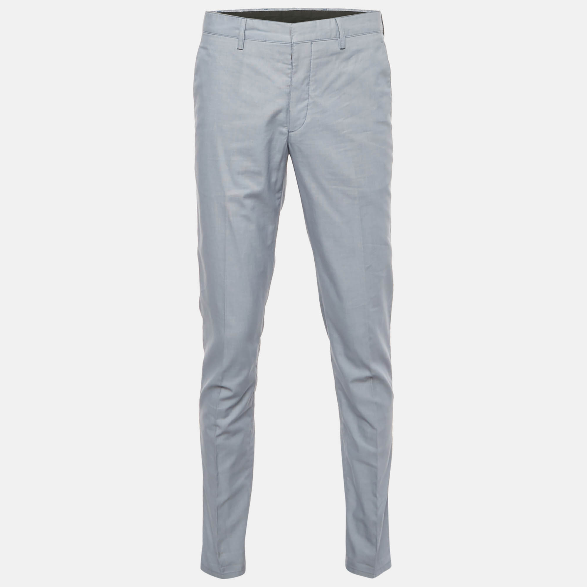 prada blue patterned cotton trousers l