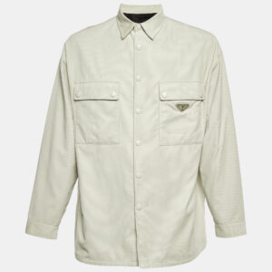 prada cream corduroy triangle logo pinwale shirt m