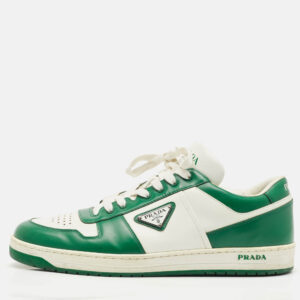 luxury-men-prada-used-shoes-p1180797-010.jpg prada white/green leather downtown low top sneakers size 45