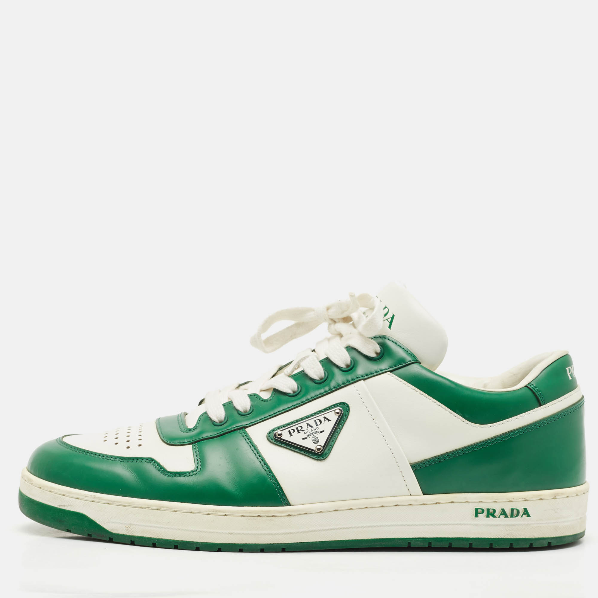 prada white/green leather downtown low top sneakers size 45