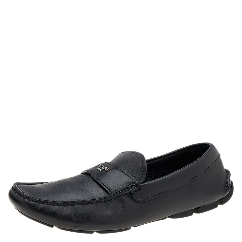 luxury-men-prada-used-shoes-p610643-005.jpg Prada Black Leather Slip On Loafers Size 42