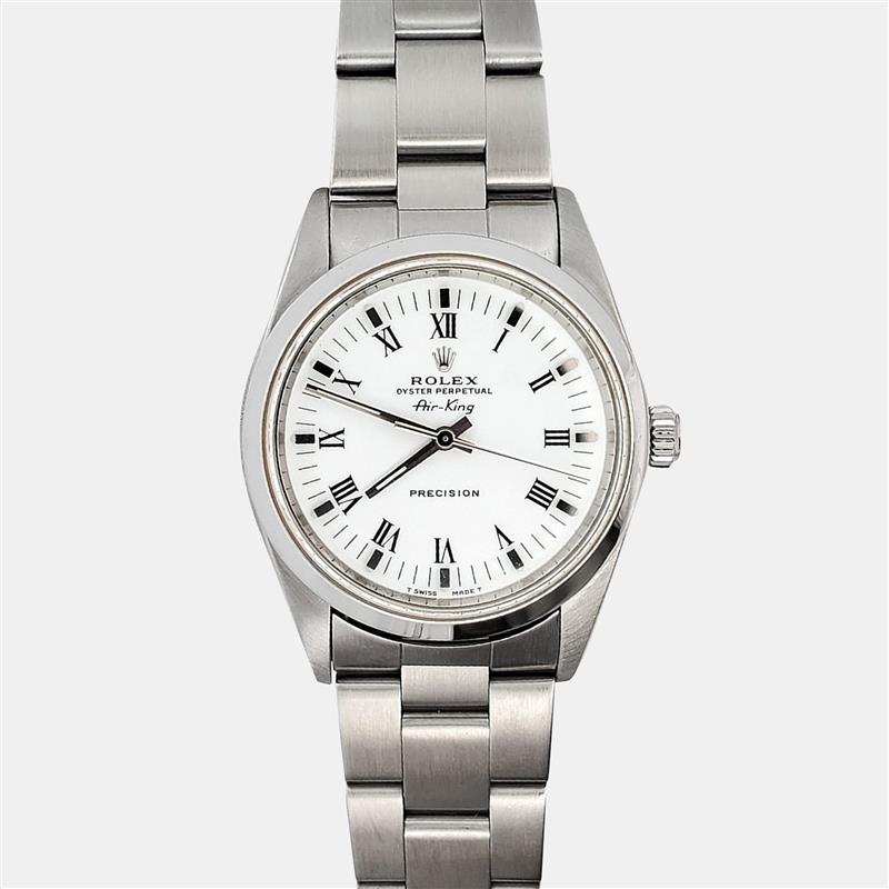 rolex air-king 14000 automatic white stainless steel men's wristwatch 34 mm