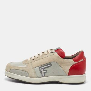 salvatore ferragamo multicolor fabric and suede low top sneakers size 41.5