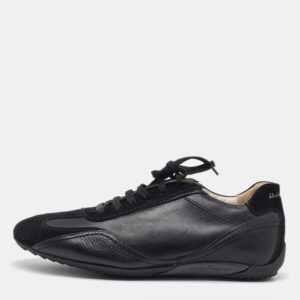 salvatore ferragamo black leather and suede low top sneakers size 41.5