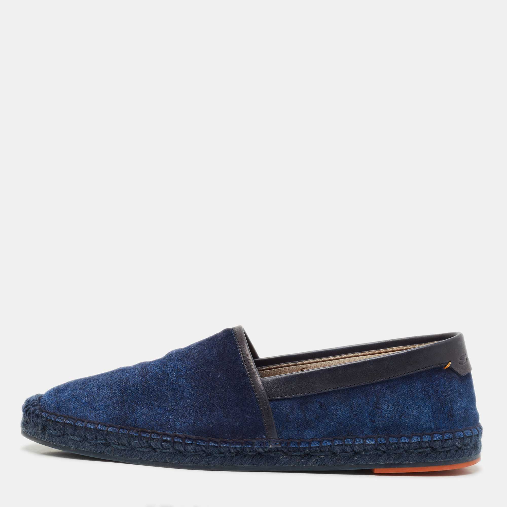 santoni blue denim slip on espadrille flats size 44