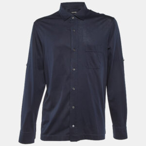 tom ford midnight blue cotton knit button front shirt xxxl