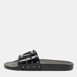 valentino black rubber rockstud pool slides size 46