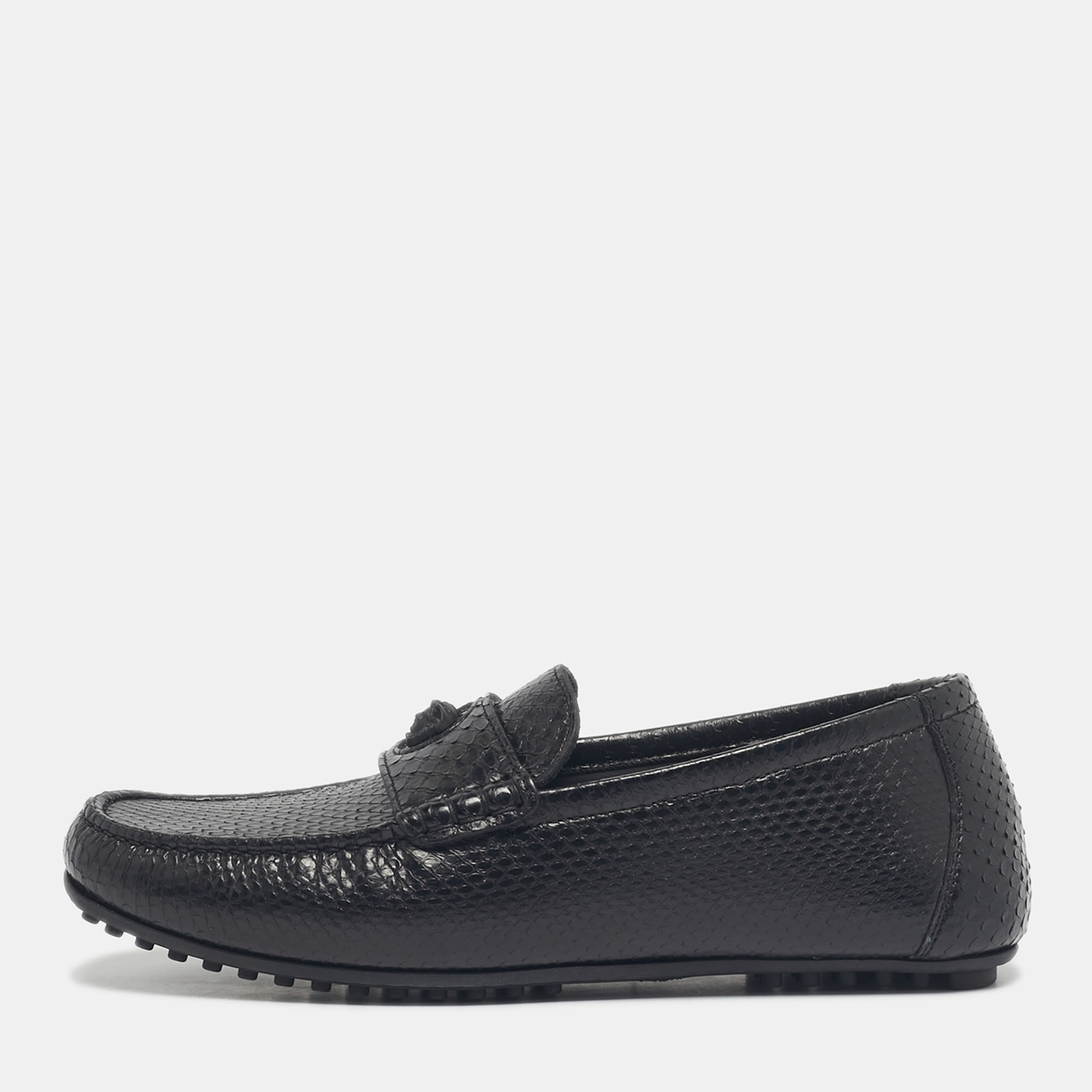 versace black snakeskin leather medusa loafers size 40