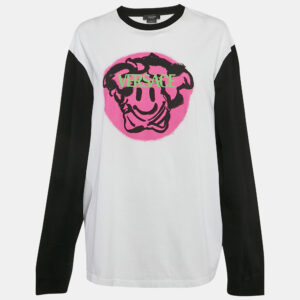 versace white graffiti print jersey long sleeve t-shirt xl