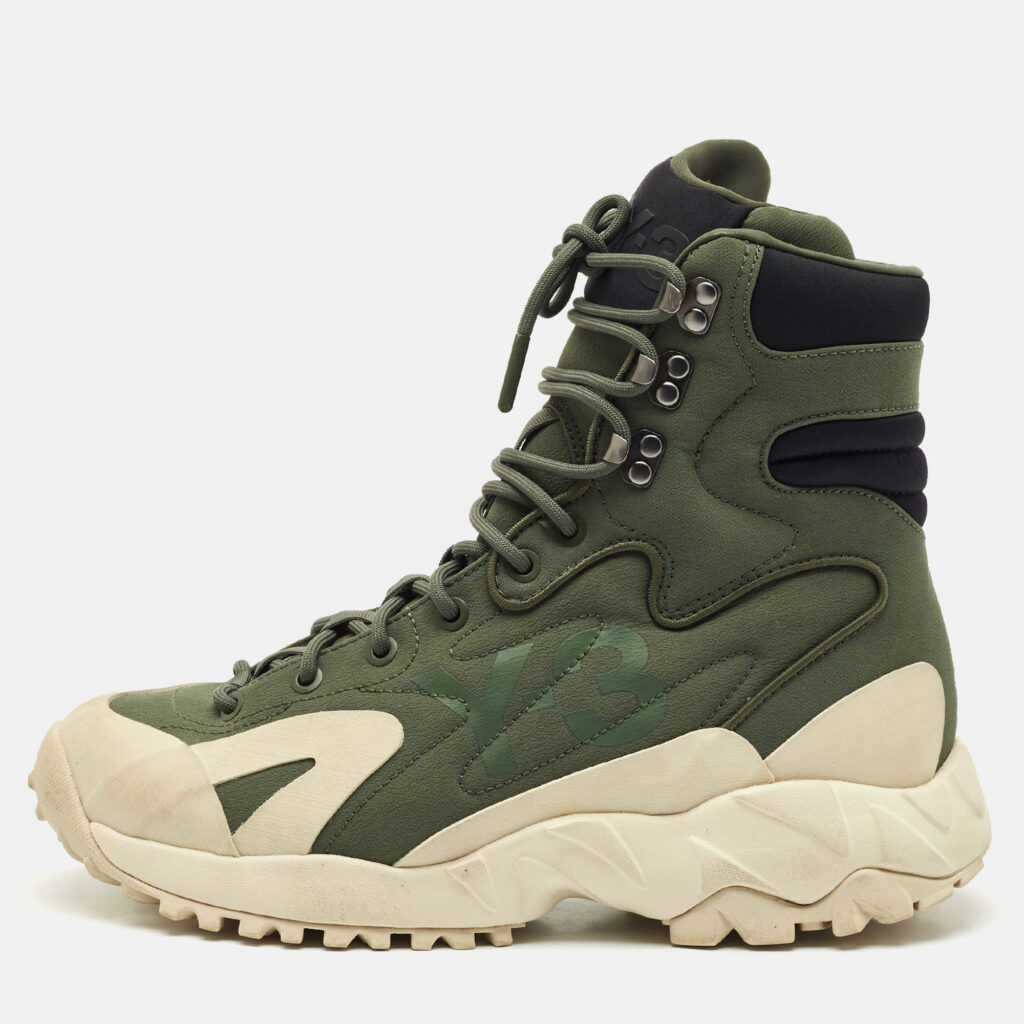 luxury-men-y-3-used-shoes-p1166918-001.jpg Y-3 x Adidas Shadow Green Fabric and Leather Notoma Sneakers Size 40