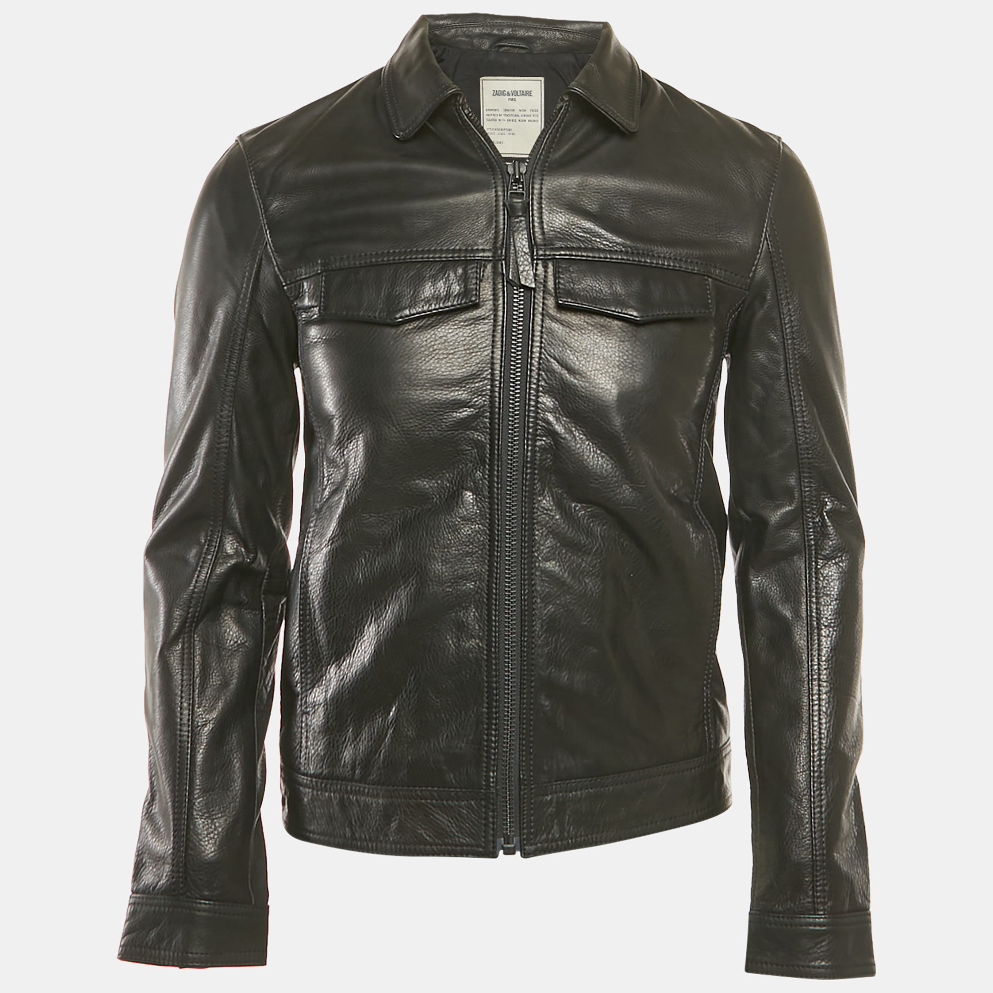 zadig & voltaire black leather zip-up lasso jacket xs