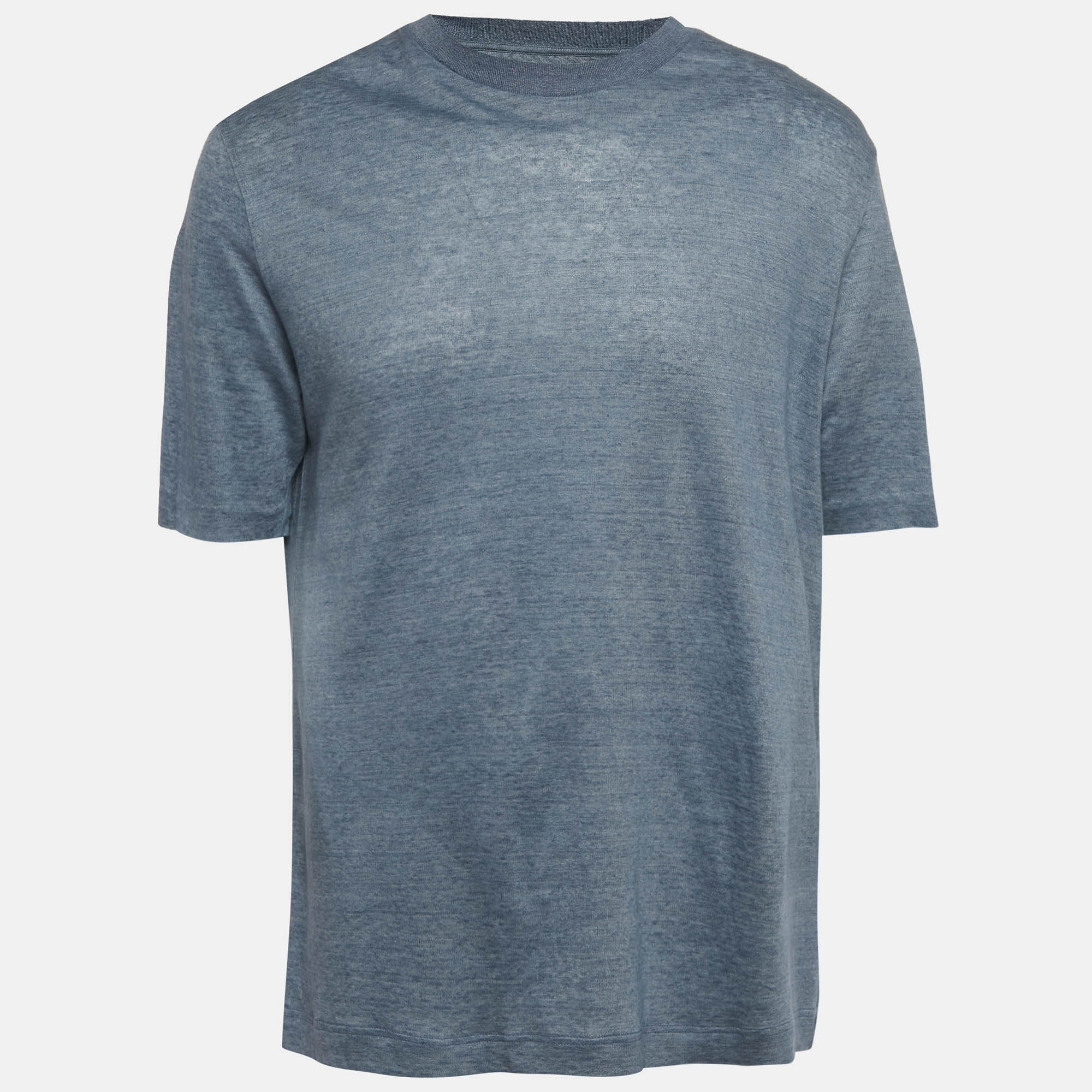 zegna blue linen knit crew neck t-shirt xl