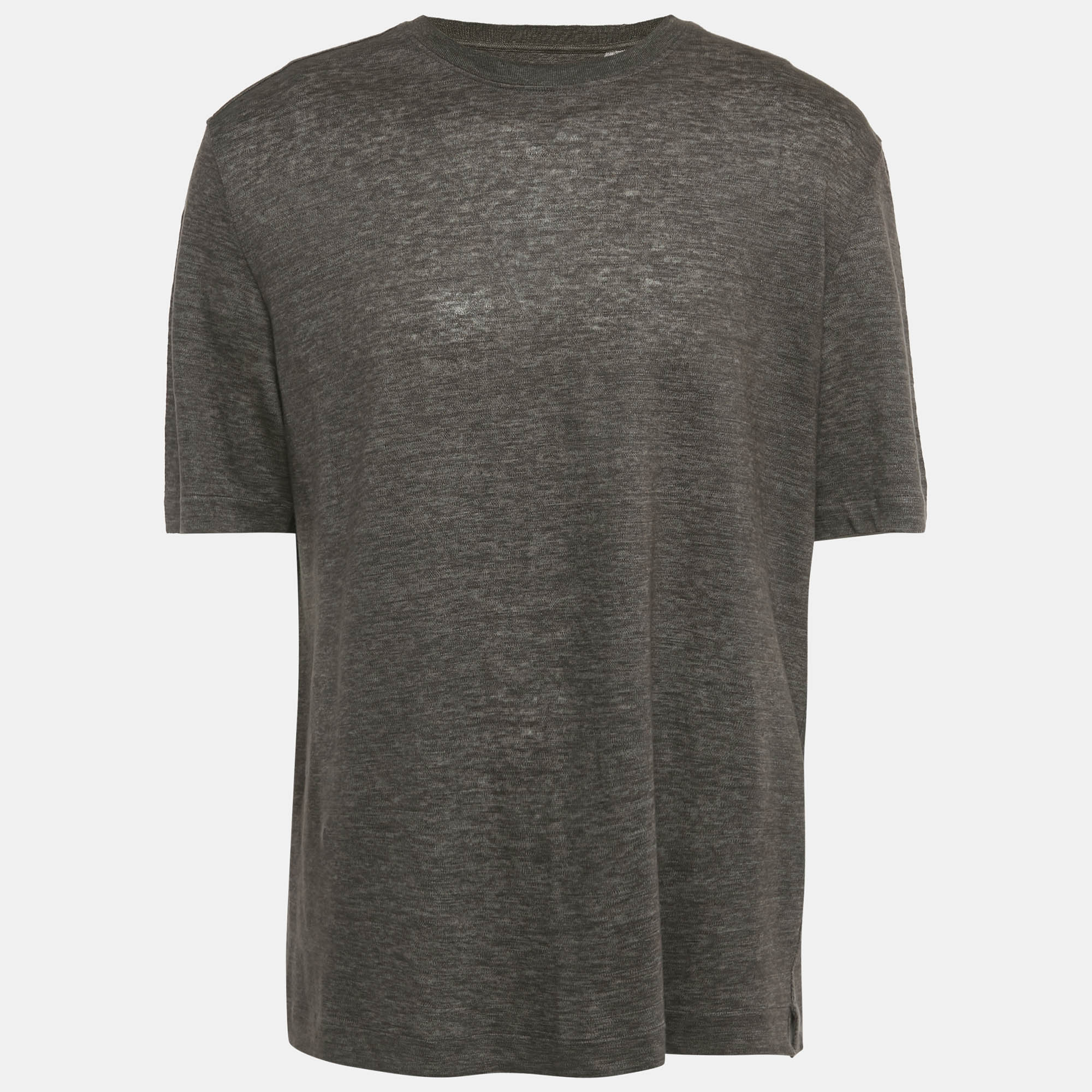 zegna dark taupe linen oasi lino t-shirt xl