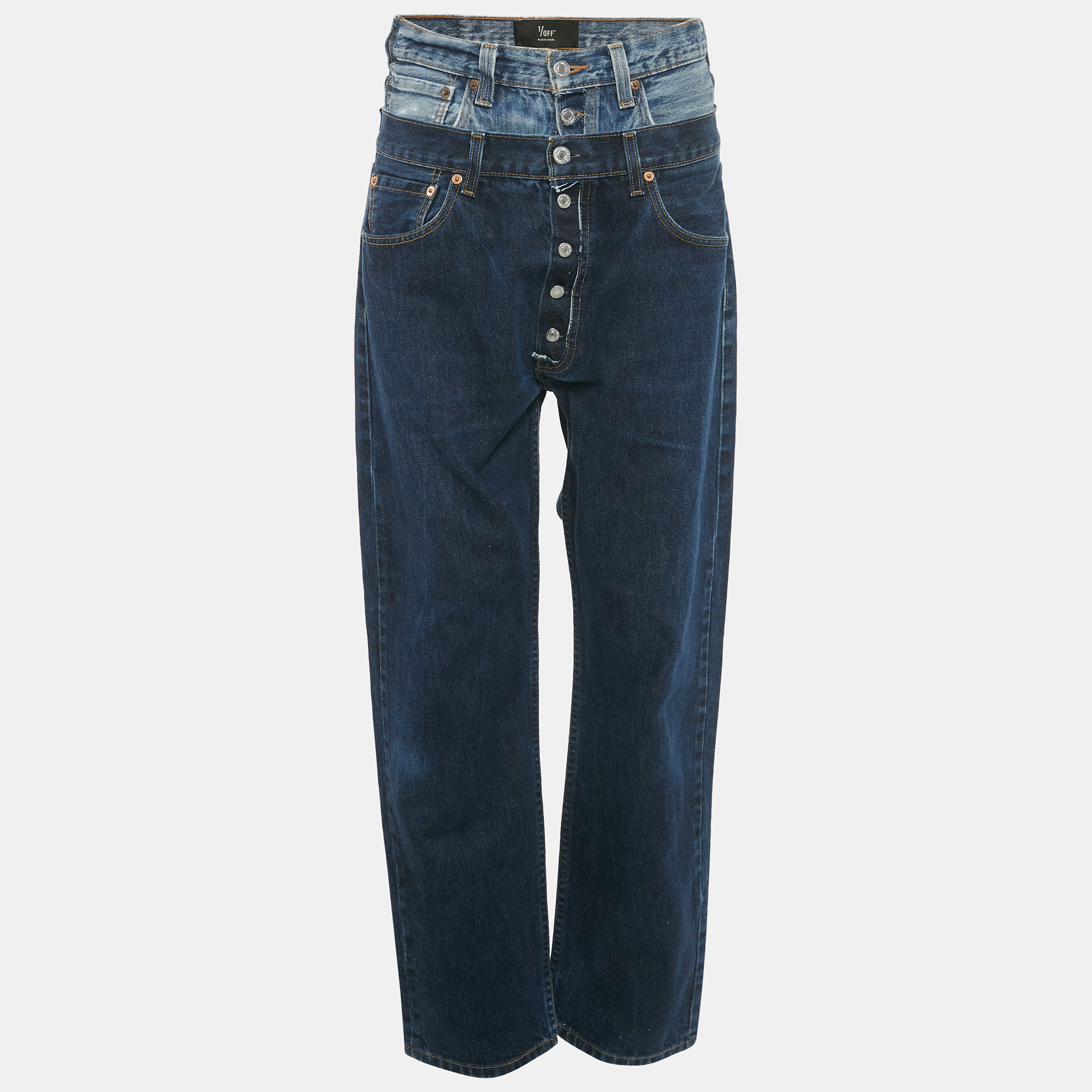 1/off blue denim high waist baggy remade jeans m waist 32"