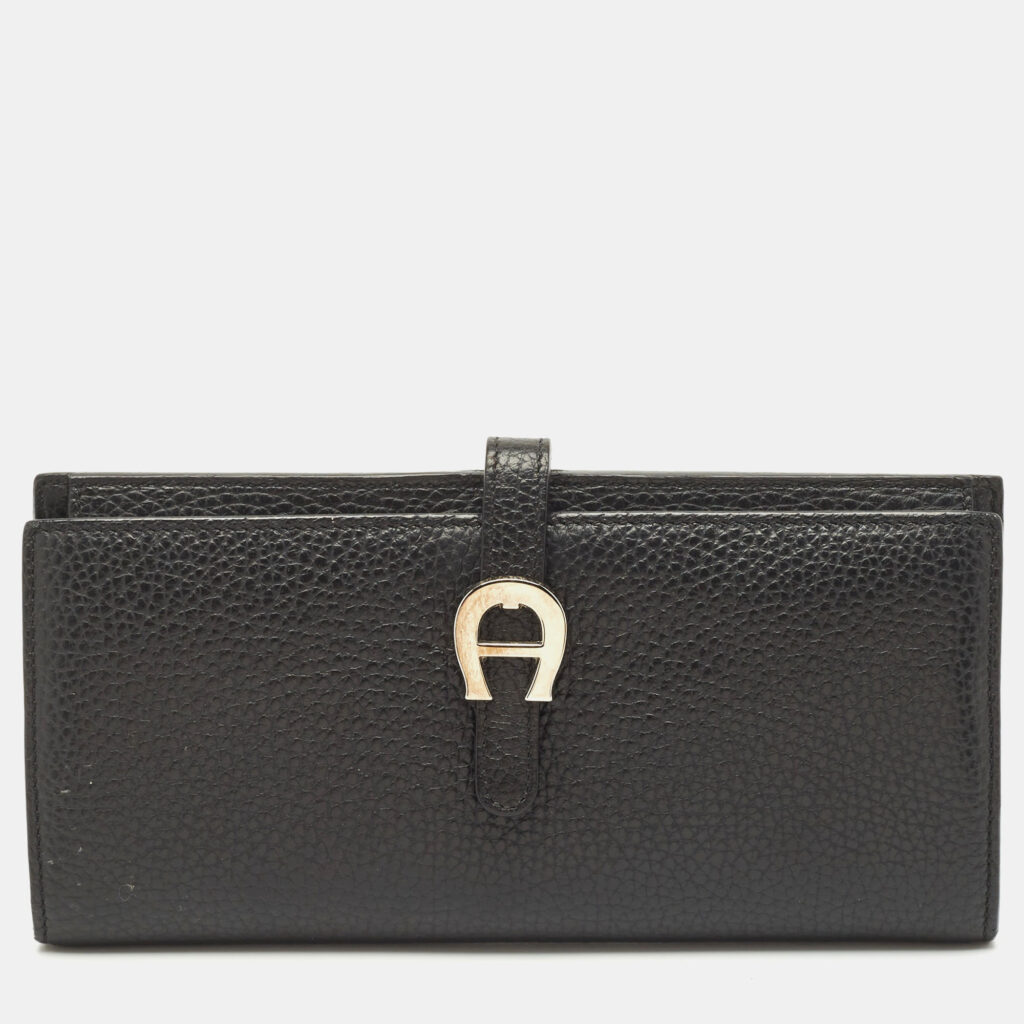 luxury-women-aigner-used-handbags-p1142752-009.jpg Aigner Black Leather Cybill Banknote Continental Wallet