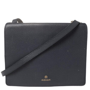 aigner navy blue leather flap crossbody bag