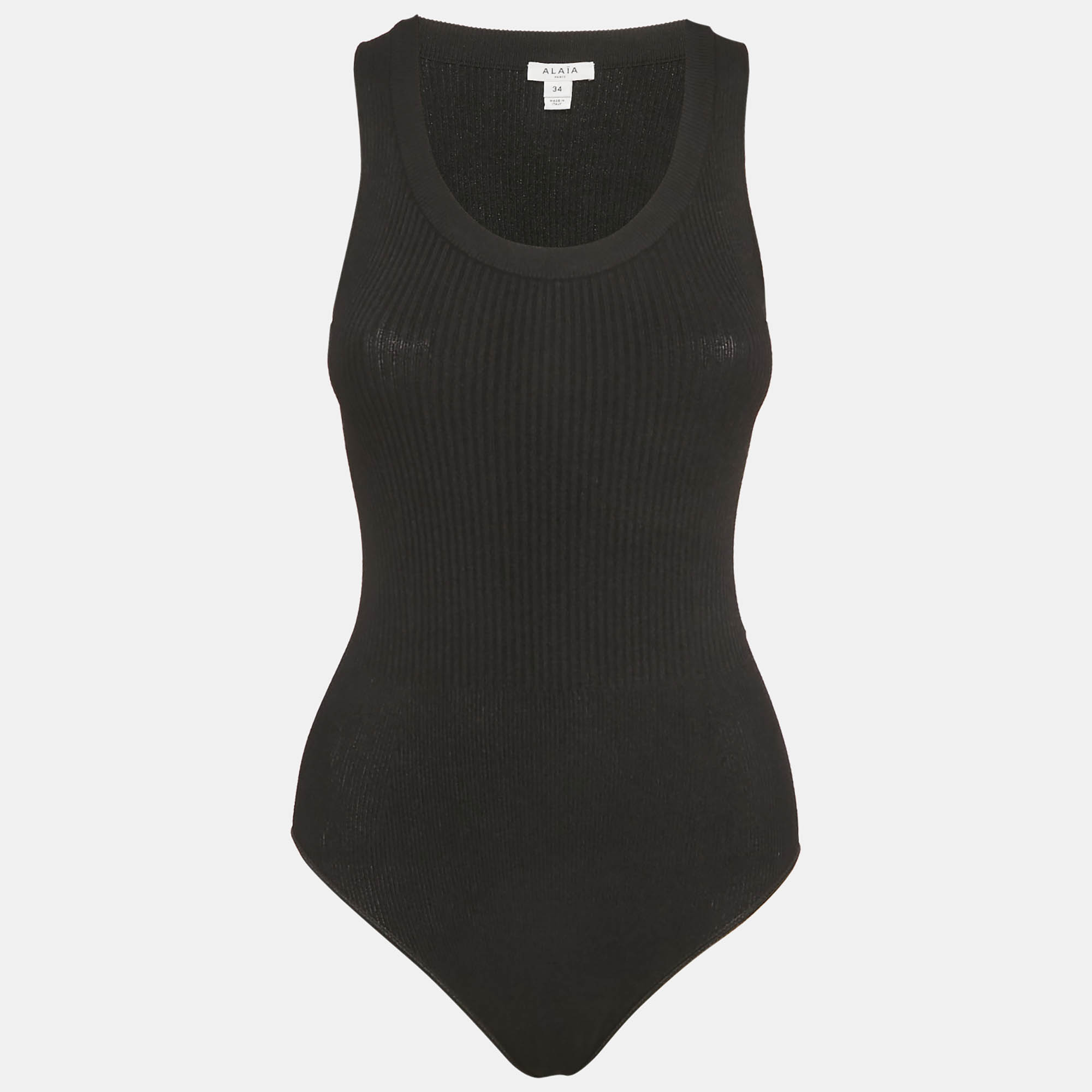 alaia black rib knit tank bodysuit s