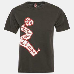 alaia black mon coeur est &agrave; papa print cotton t-shirt s
